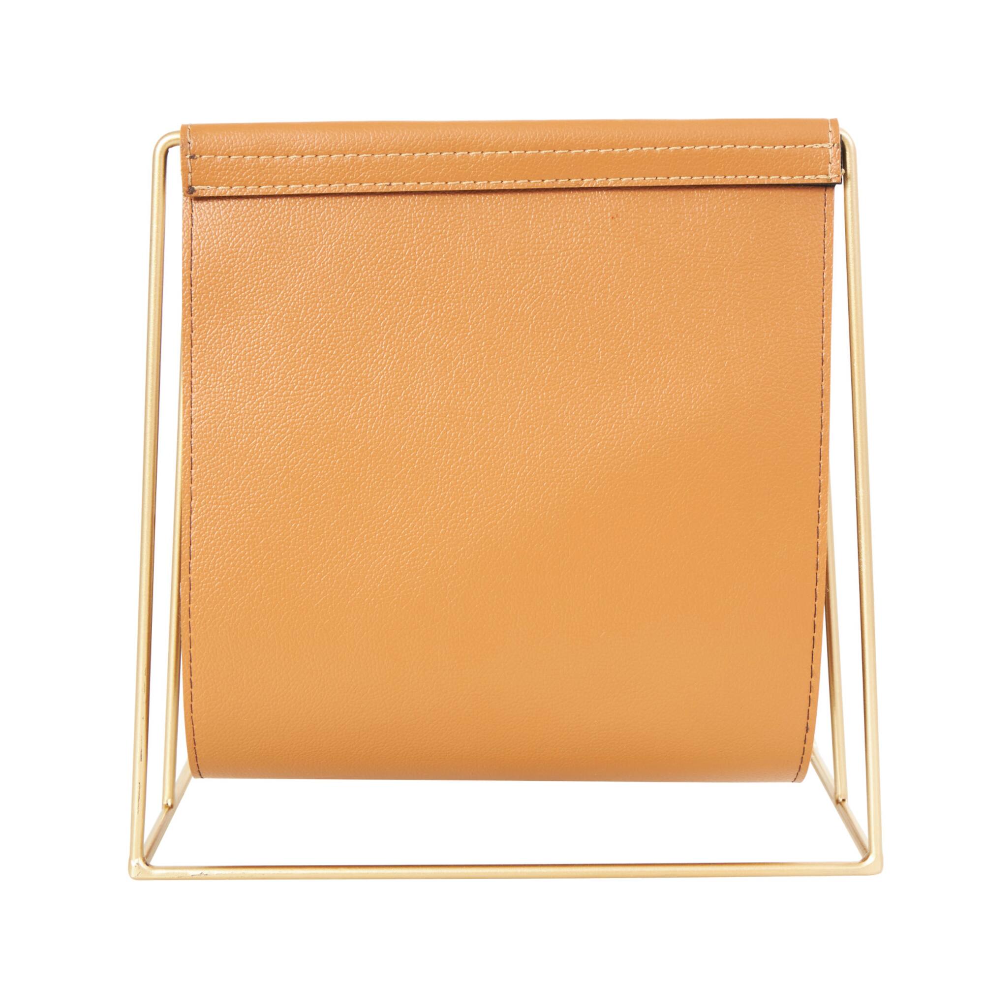 13" Orange Leather 3 Slot Magazine Holder with Gold Metal Frame